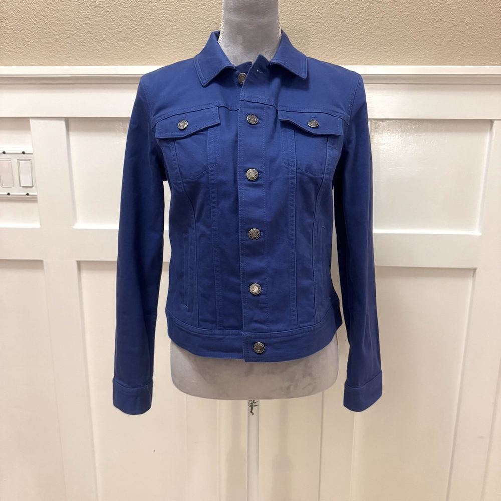 TALBOTS Women's Canvas Cotton Denim Jacket Size:Mp Pockets Royal Blue